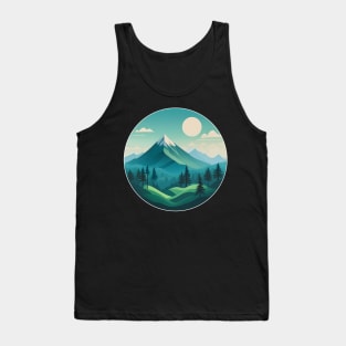 Retro Vintage Minimalistic Mountain Landscape Circle Ar t- Forest mountain horizon sticker Tank Top